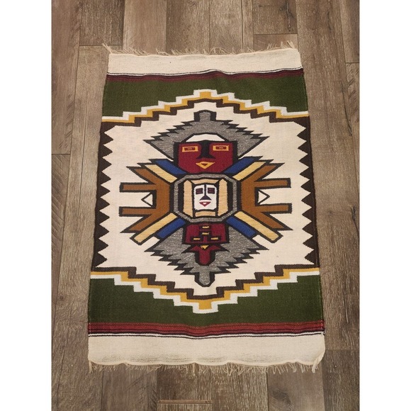 Vtg Native Indigenous Hand Woven Wool Rug / Wall Tapestry Southwestern Art Decor - Picture 1 of 8
